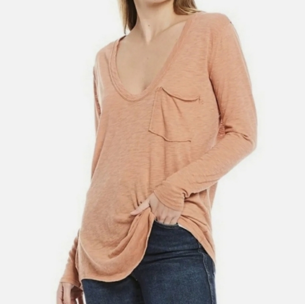 Free People We The Free Betty Long Sleeve Oversized Pocket T-Shirt M